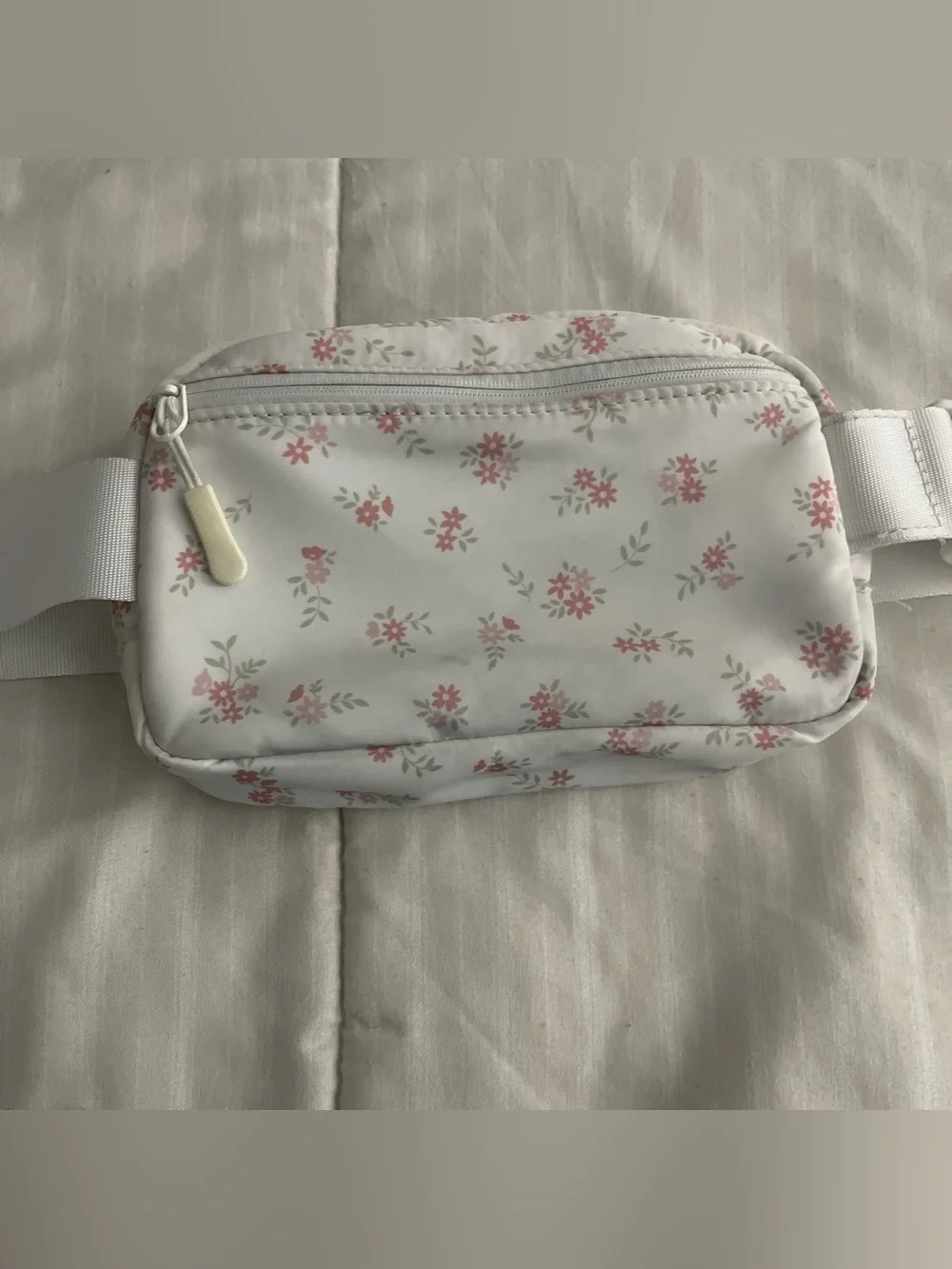 White Floral Belt Bag with Pink Flowers